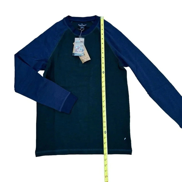 Tailor Vintage Navy Blue Green Shirt Top Tee Long Sleeve Buttons Airotec S NWT - Picture 3 of 9